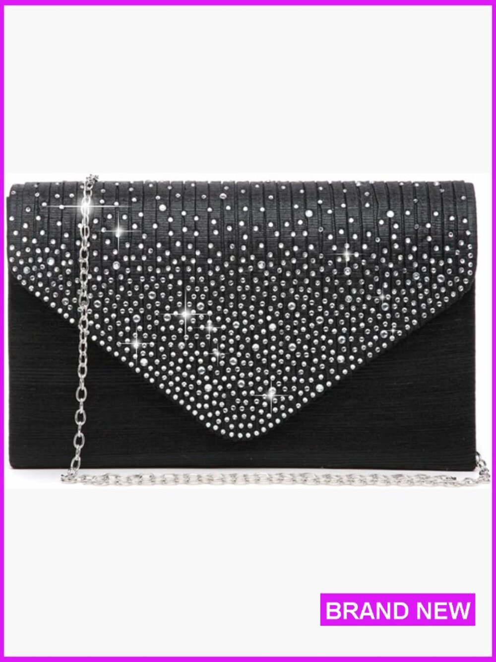 Satin Evening Clutch with Rhinestones Elegant Party Prom Wedding Crossbody Bag